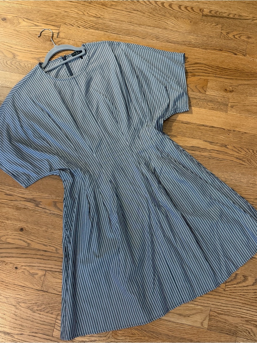 rag & bone Blue and White Striped Short-Sleeve Mini Dress